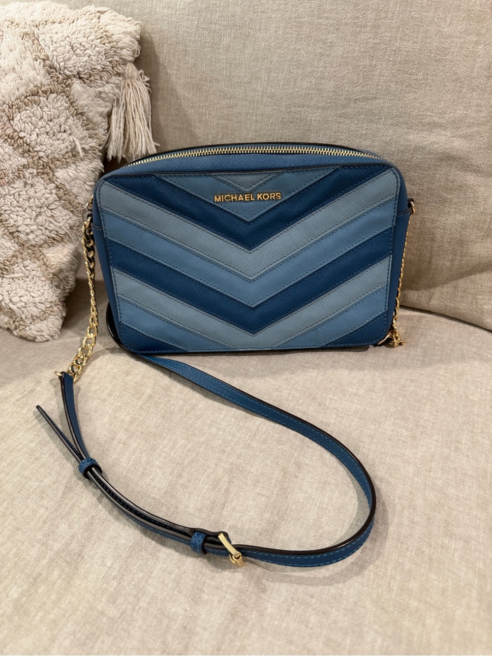 Michael Kors Two-Tone Blue Chevron Leather Crossbody